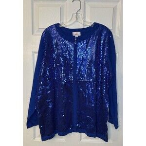 NEW Quacker Factory womens plus blue Sequin Zip Cardigan Sweater Top 2X XXL 2XL